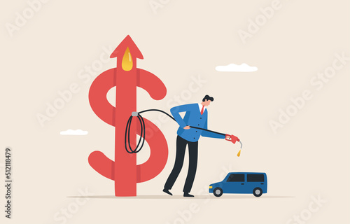 Increasing fuel price, The fuel economy crisis and expensive gas prices concept. A young man is refueling his private car.