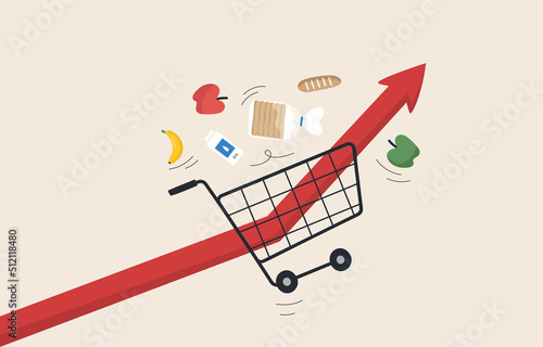 Rising commodity prices. Crisis and rising commodity prices concept. recession Inflation. The price graph of consumer goods increases.