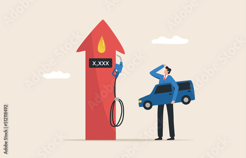 Gasoline prices,  Increasing fuel price concept. World oil price crisis. Young man and his car Waiting to fill up with oil.