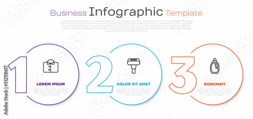 Set line T-shirt, Garment steamer and Bottle for cleaning agent. Business infographic template. Vector