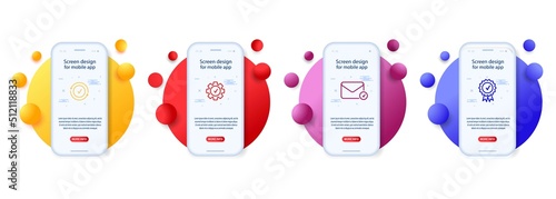 Realistic check icons. approve symbol and quality guarantee certificate. Document agreeing and signing offer. Emblems mockup with checkmarks and papers. Vector signs set eps 10