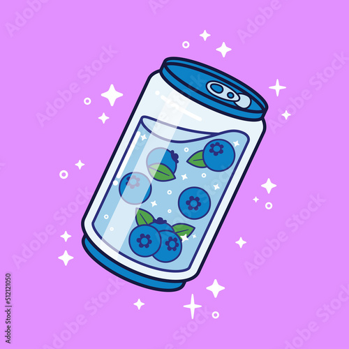 Blueberry Soda Can Crystal Glass Drawing Illustration Vector