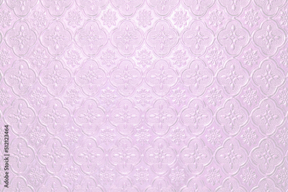 Textured pale pink light background with a pattern, painted glass in vintage style wall