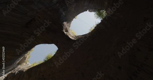 God's Eyes - erosion openings in Prohodna cave - a karst cave in north central Bulgaria, part of the Iskar-Panega geological park.
