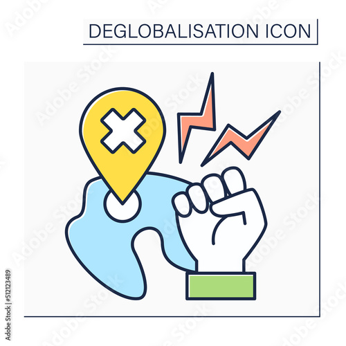 Anti globalism color icon.Aggressive behaviors against global processes. Deglobalisation concept. Isolated vector illustration