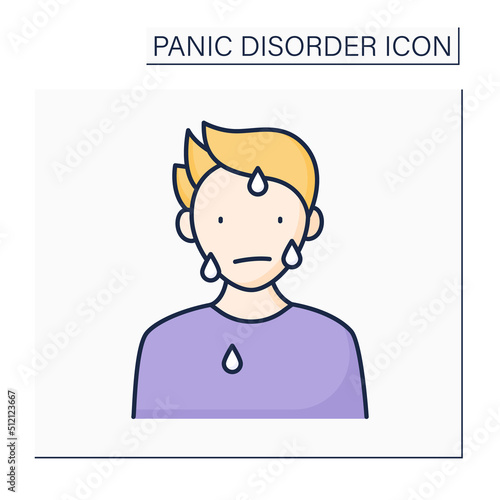 Sweating color icon. Excessive sweating. Sweat due to stress, panic attacks, fair. Panic disorder concept. Isolated vector illustration