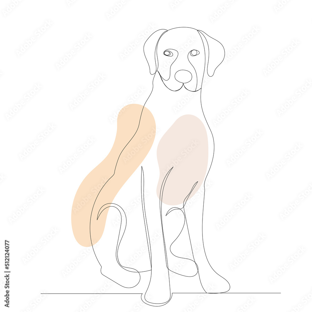 Fototapeta premium dog sitting drawing by one continuous line, sketch vector