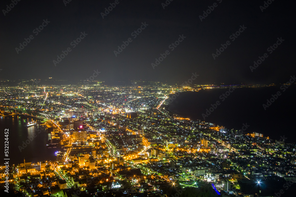 Fototapeta premium Hakodate,Hokkaido,Japan on April 28,2018: Fantastic views of Hakodate city from Mount Hakodate.One of Japan's three best night views.