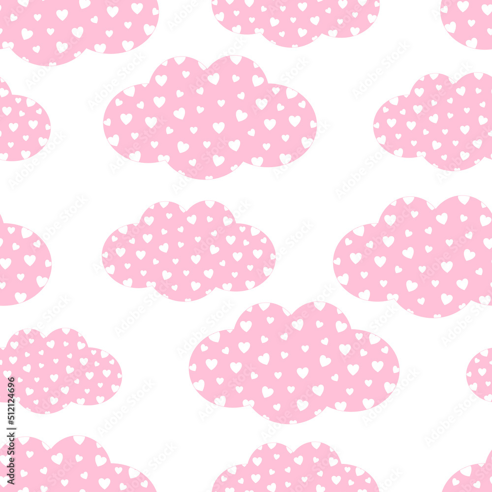 Seamless pattern pink cloud ornament hearts vector illustration Seamless pattern pink cloud ornament hearts vector illustration