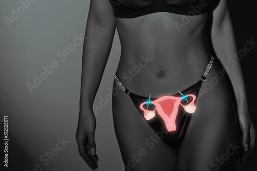 Female sterilization, uterus and female body silhouette, vasectomy photo