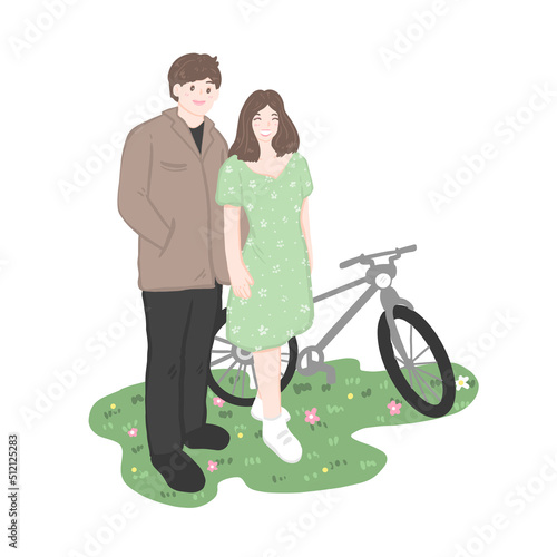 love couple ride and park bicycle to walk together