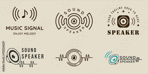 set of sound speaker logo line vintage vector illustration template icon graphic design. bundle collection of various music sign or symbol