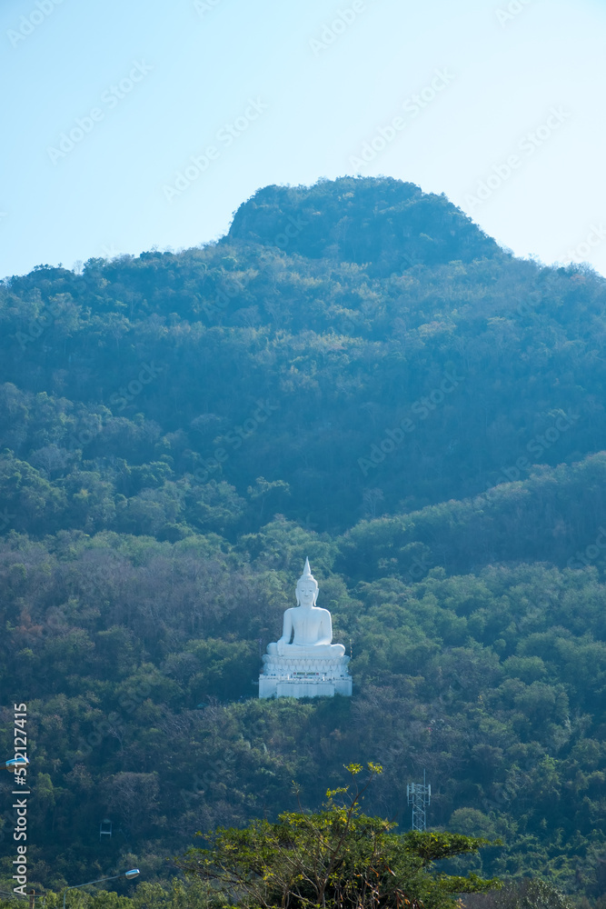 Luang Por Khao or white big Buddha on Si Siat Mountain,Wat Theppitak Punnaram,Phaya Yen,Pakchong district,Nakhon Ratchasima,northeastern Thailand.The statue was named Buddha Sakkol Sima Mongkol.
