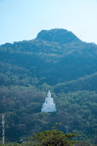 Luang Por Khao or white big Buddha on Si Siat Mountain,Wat Theppitak Punnaram,Phaya Yen,Pakchong district,Nakhon Ratchasima,northeastern Thailand.The statue was named Buddha Sakkol Sima Mongkol. 