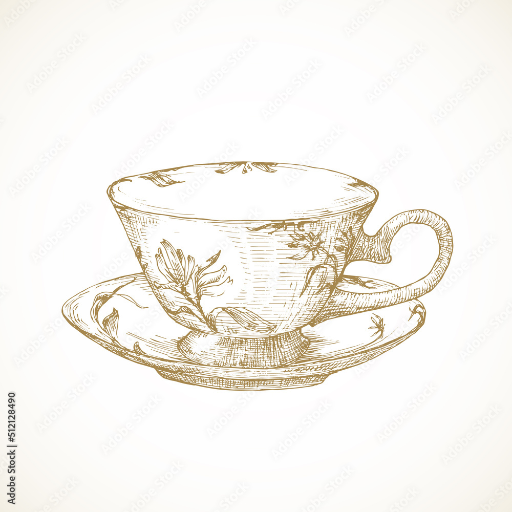cup with coffee and spoon tea sketch drawing  Stock Illustration  62638526  PIXTA