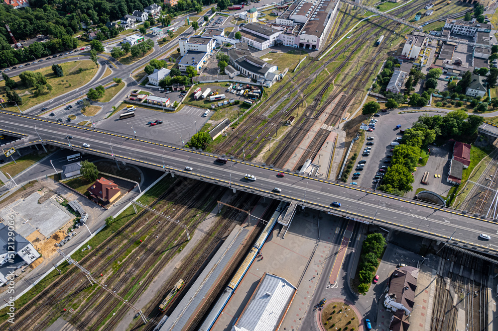 The bridge over the railway tracks from a height in Brest