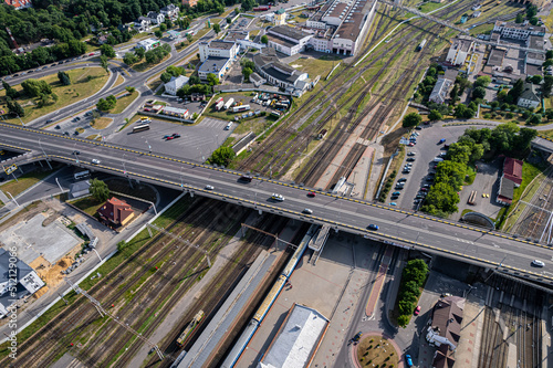 The bridge over the railway tracks from a height in Brest