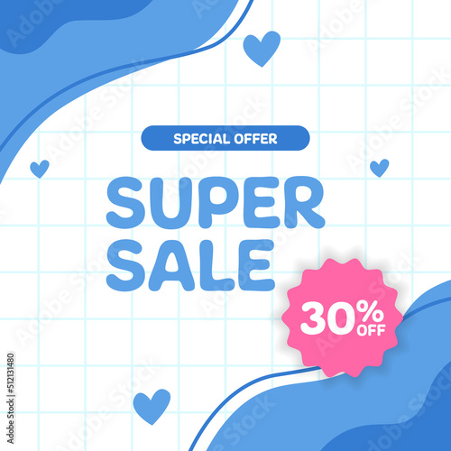 Super Sale offer promotion discount for kids baby toddler with memphis kawaii abstract element blue pastel color
