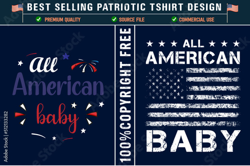 All American baby usa partiotic t-shirt design with usa grunge flag photo