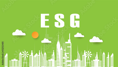 ESG infographic with icon. concept of business trend. environmental, social, and governance in sustainable and ethical business on the Network connection. with globe on a green background.