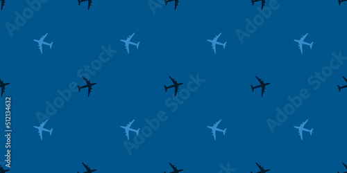 Seamless Airplane Symbols Pattern on Wide Scale Blue Background - Design Template in Editable Vector Format
