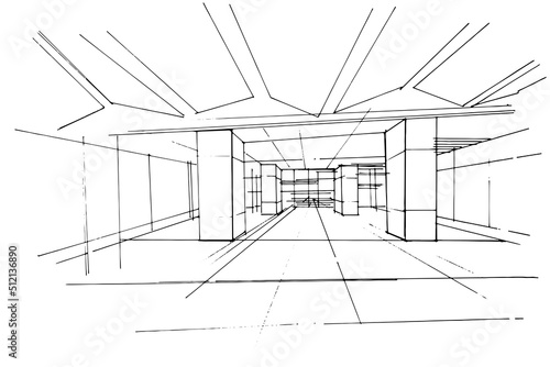 line drawing of the interior of the building,Modern design,vector,2d illustration