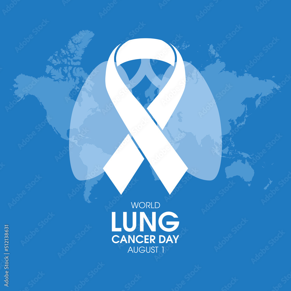 World Lung Cancer Day Poster with white cancer awareness ribbon vector ...