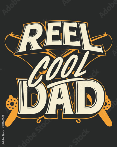 Vintage fishing reel cool dad vector illustration. Peach background. Background of the day