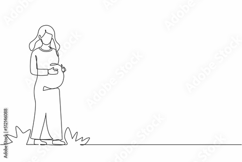 Continuous one line drawing happy pregnant woman holds her belly. Pregnancy resources type. Active well fitted pregnant female character. Happy pregnancy. Single line draw design vector illustration