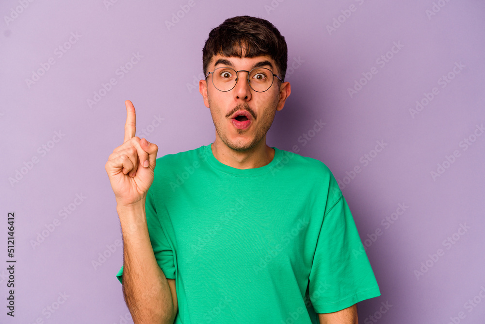 Young caucasian man isolated on purple background having an idea, inspiration concept. Young caucasian man isolated on purple background having an idea, inspiration concept.