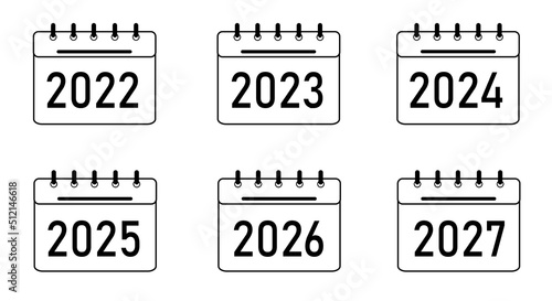 Business calendar for 2022, 2023, 2024, 2025, 2026, 2027. An important day, a reminder, a meeting. Scheduled event, event. Black, simple template for decoration. Vector image. 