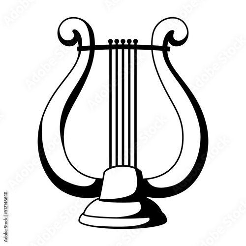 Illustration of greek lyre musical instrument. Traditional symbol. Image for theatrical performance.