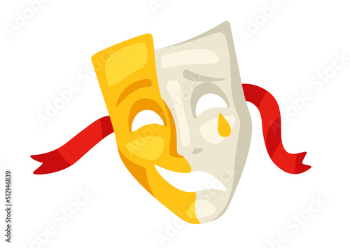 Illustration of comedy and tragedy mask. Traditional symbol. Image for theatrical performance.
