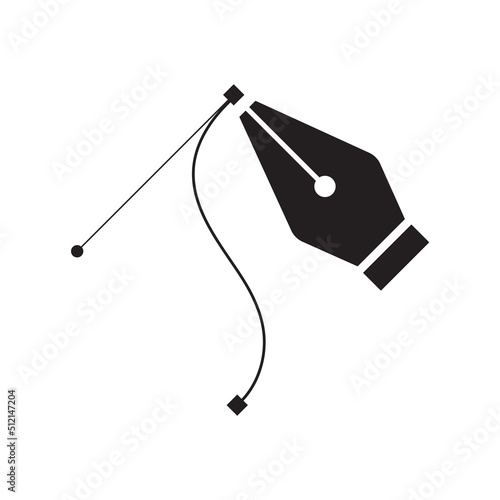 Pen tool logo with curve cursor point, graphic designer vector icon position at 45-degree angel