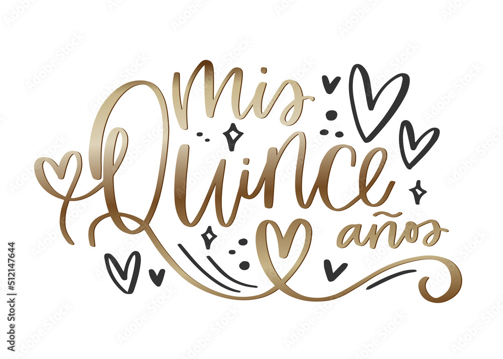 Mis Quince años, Quinceañera card vector black, white and gold design