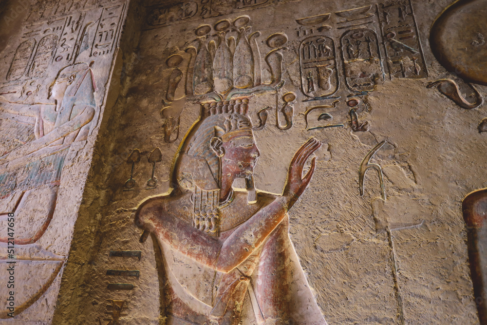 Ancient Egyptian Drawings inside the Pharaoh Tombs in the Valley of the Kings in Luxor, Egypt