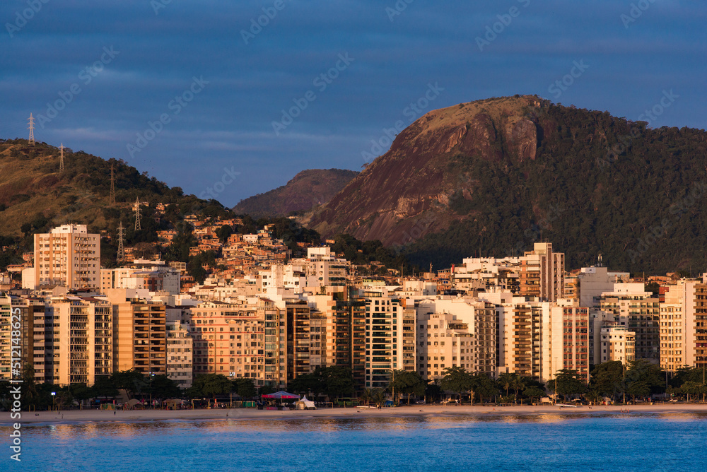 Buildings in Front of Icarai Beach in Niteroi, Brazil With Hills in the Horizon