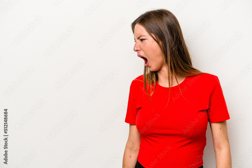 Young caucasian pregnant woman isolated on white background shouting very angry, rage concept, frustrated. Young caucasian pregnant woman isolated on white background shouting very angry, rage concept, frustrated.