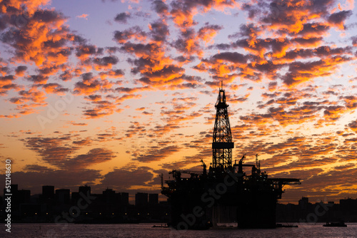 Silhouette of Oil Drilling Rig in Guanabara Bay in Rio de Janeiro, Brazil With Dramatic Sunset Sky © Donatas Dabravolskas