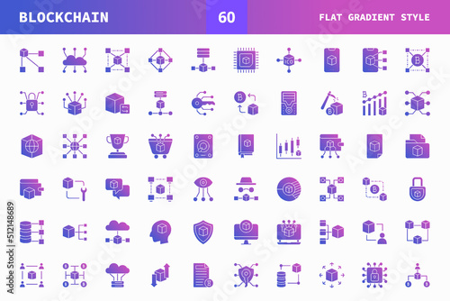 Blockchain icons set flat gradient of vector icons. Can used for digital product, presentation, UI and many more.