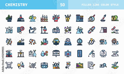 Chemistry icons set line color of vector icons. Can used for digital product, presentation, UI and many more.