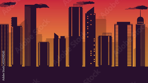 silhouette high rise building city town on gradient background