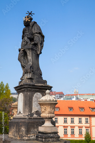 Saint Anthony statue at the Charles bridg. Prague. Czech Republic