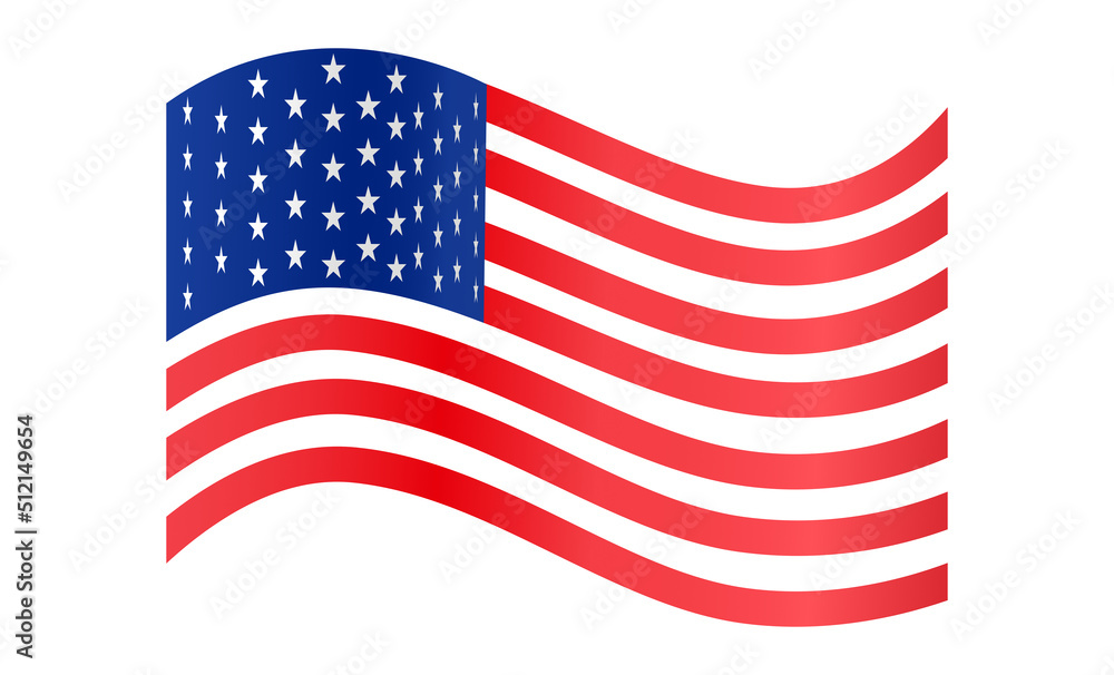 Fototapeta premium Waving flag of American on white background.