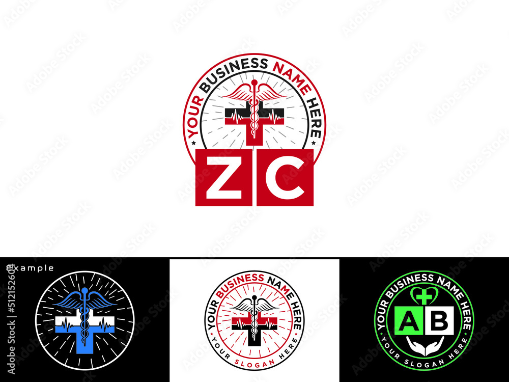 Letter ZC Logo Icon, Modern Zc cz Logo Letter Vector For Any Type Of Health Care Or Doctors - obrazy, fototapety, plakaty 