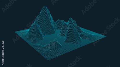 Abstract digital landscape. Wireframe landscape background. Digital landscape for presentations. 3d futuristic vector illustration.
