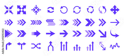 collection of arrow flat design with purple color. recommended for web design, ui, and etc.
