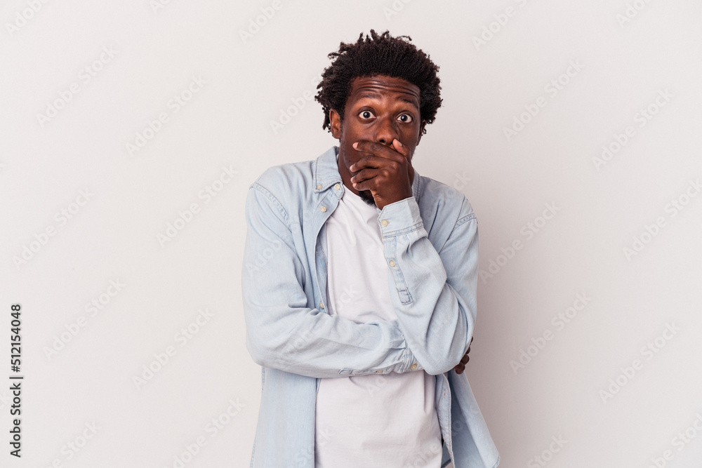 Young african american man isolated on white background scared and afraid. Young african american man isolated on white background scared and afraid.