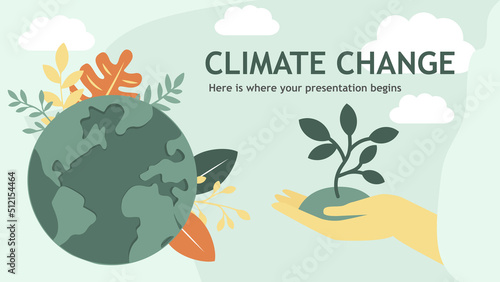  Сlimate change, hand with sprout. Happy Earth Day. The concept of environmental protection and conservation. Design for greeting card, poster, website or print. Flat vector illustration. © Marina by