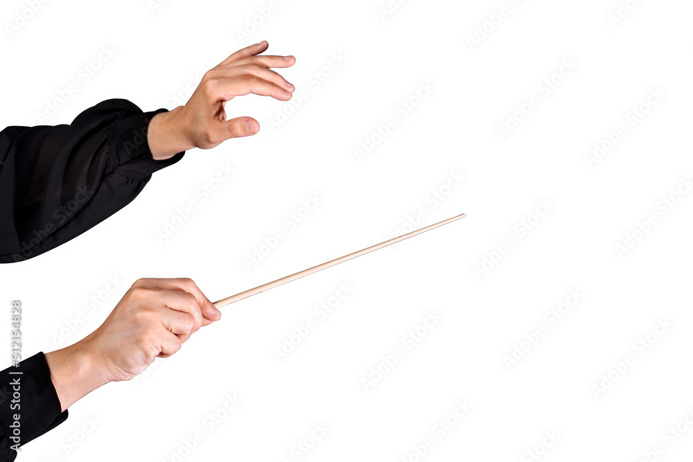 Female conductor conducting a symphony with her baton on a white background Female conductor conducting a symphony with her baton on a white background